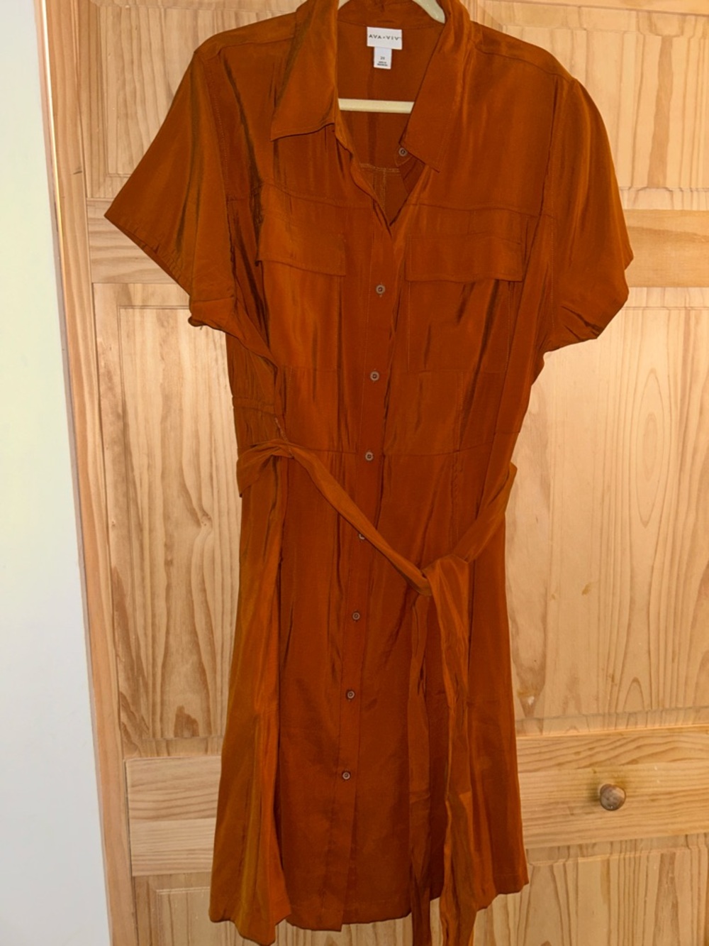 Ava & Viv Rust Button-Front Midi Shirt Dress
